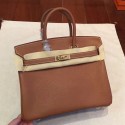 Knockoff Top Hermes Brown Clemence Birkin 25cm Handmade Bag QY00368