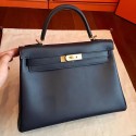 Luxury Hermes Black Swift Kelly Retourne 32cm Handmade Bag QY00110
