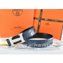 Luxury Hermes Reversible Belt Blue/Black Crocodile Stripe Leather With18K White Silver H Buckle QY02033