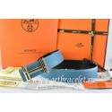 Quality Hermes Reversible Belt Blue/Black Togo Calfskin With 18k Gold Double H Buckle QY01777