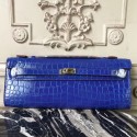 Replica AAAAA Hermes Blue Electric Crocodile Kelly Cut Clutch Bag QY00278