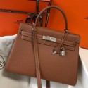 Replica Hermes Brown Clemence Kelly 32cm Retourne Handbag QY00462