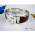 Replica Hermes Coffee Enamel Clic H Bracelet Narrow Width (18mm) In Silver QY00673