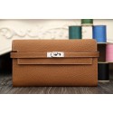 Replica Hermes Kelly Longue Wallet In Brown Clemence Leather QY01246