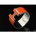 Replica Hermes Orange Enamel Clic H Bracelet Narrow Width (33mm) In Silver QY00420