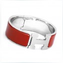 Replica Hermes Red Enamel Clic H Bracelet Narrow Width (18mm) In Silver QY00619