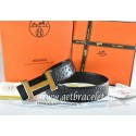 Replica Hermes Reversible Belt Black/Black Ostrich Stripe Leather With 18K Orange Silver Narrow H Buckle QY02075