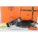 Replica Hermes Reversible Belt Black/Black Ostrich Stripe Leather With 18K Silver Lace Strip H Buckle QY02403