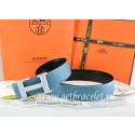 Replica Hermes Reversible Belt Blue/Black Togo Calfskin With 18k Silver Wave Stripe H Buckle QY01558