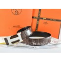 Replica Hermes Reversible Belt Brown/Black Crocodile Stripe Leather With18K White Silver H Buckle QY01000