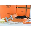 Replica Hermes Reversible Belt Orange/Black Ostrich Stripe Leather With 18K Silver Weave Stripe H Buckle QY00002