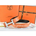 Replica High Quality Hermes Reversible Belt Orange/Black Ostrich Stripe Leather With 18K White Silver Narrow H Buckle QY01257