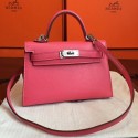 Replica Top Hermes Rose Lipstick Chevre Kelly Mini II 20cm Handmade Bag QY00192