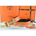 Top Hermes Reversible Belt Orange/Black Ostrich Stripe Leather With 18K Gold Spot Stripe H Buckle QY02173