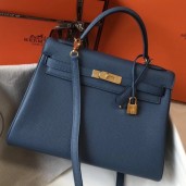 AAA 1:1 Hermes Blue AgateClemence Kelly 32cm Retourne Handbag QY01995