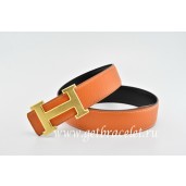 AAA Hermes Reversible Belt Orange/Black Classics H Togo Calfskin With 18k Gold With Logo Buckle QY00697