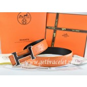 AAA Hermes Reversible Belt Orange/Black Ostrich Stripe Leather With 18K Black Silver Narrow H Buckle QY02234