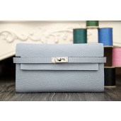 AAA Imitation Hermes Kelly Longue Wallet In Blue Lin Clemence Leather QY00031