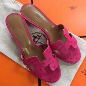 Best 1:1 Hermes Rose Red Ostrich Oasis Sandals QY00821