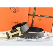 Cheap Hermes Reversible Belt Brown/Black Togo Calfskin With 18k Silver Wave Stripe H Buckle QY00432