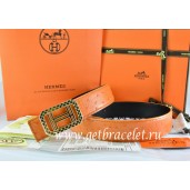 Copy Hermes Reversible Belt Orange/Black Ostrich Stripe Leather With 18K Gold Lace Strip H Buckle QY00861