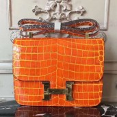 Designer Hermes Orange Constance MM 24cm Crocodile Bag QY00966