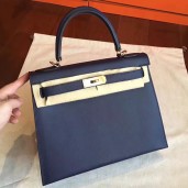 Fake AAA Hermes Sapphire Epsom Kelly Sellier 28cm Handmade Bag QY01197