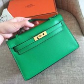 Fake Hermes Bamboo Epsom Kelly Pochette Handmade Bag QY01913