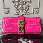 Fake Hermes Medor Clutch Bag In Rose Red Crocodile Leather QY01883