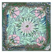 Fake Hermes Vert Flowers of South Africa Silk Scarf QY01220