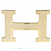 Fashion Hermes Reversible Belt 18k Gold Plated H Buckle with Full Diamonds QY02304