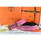 Fashion Hermes Reversible Belt Pink/Black Togo Calfskin With 18k Gold Double H Buckle QY00696