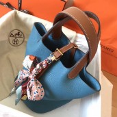 Hermes Bicolor Picotin Lock MM 22cm Blue Jean Bag QY01859