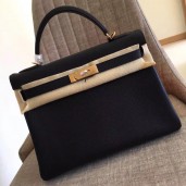 Hermes Black Clemence Kelly Retourne 32cm Handmade Bag QY02052