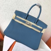 Hermes Blue Jean Clemence Birkin 25cm Handmade Bag QY01069