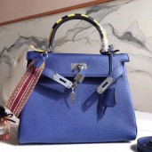 Hermes Blue Kelly 28cm Bag With Zigzag Handle QY00934