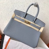 Hermes Blue Lin Clemence Birkin 25cm Handmade Bag QY00750