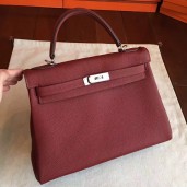 Hermes Bordeaux Clemence Kelly Retourne 32cm Handmade Bag QY01331