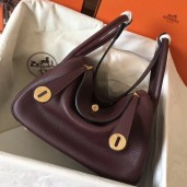 Hermes Bordeaux Lindy 30cm Clemence Handmade Bag QY02297