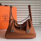 Hermes Brown Clemence Lindy 34cm Bag QY01670