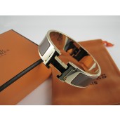 Hermes Brown Enamel Clic H Bracelet Narrow Width (18mm) In Gold QY01073