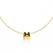 Hermes Cage d’H Necklace Black in Lacquer Yellow Gold QY02371