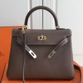 Hermes Etoupe Clemence Kelly 25cm GHW Bag QY01183