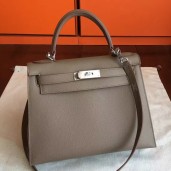 Hermes Etoupe Epsom Kelly 32cm Sellier Handmade Bag QY02147