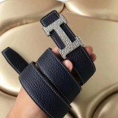 Hermes H Belt Buckle & Noir Clemence 32 MM Strap QY00532