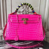 Hermes Kelly 32cm Bag In Rose Red Crocodile Leather QY01376