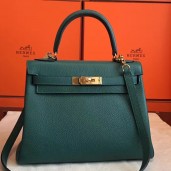 Hermes Malachite Clemence Kelly Retourne 28cm Handmade Bag QY00890