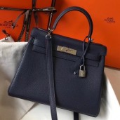 Hermes Navy Blue Clemence Kelly 28cm Handbag QY00062