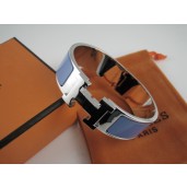 Hermes Navy Enamel Clic H Bracelet Narrow Width (18mm) In Silver QY01174