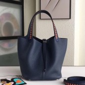 Hermes Navy Picotin Lock 22cm Braided Handles Bag QY00383